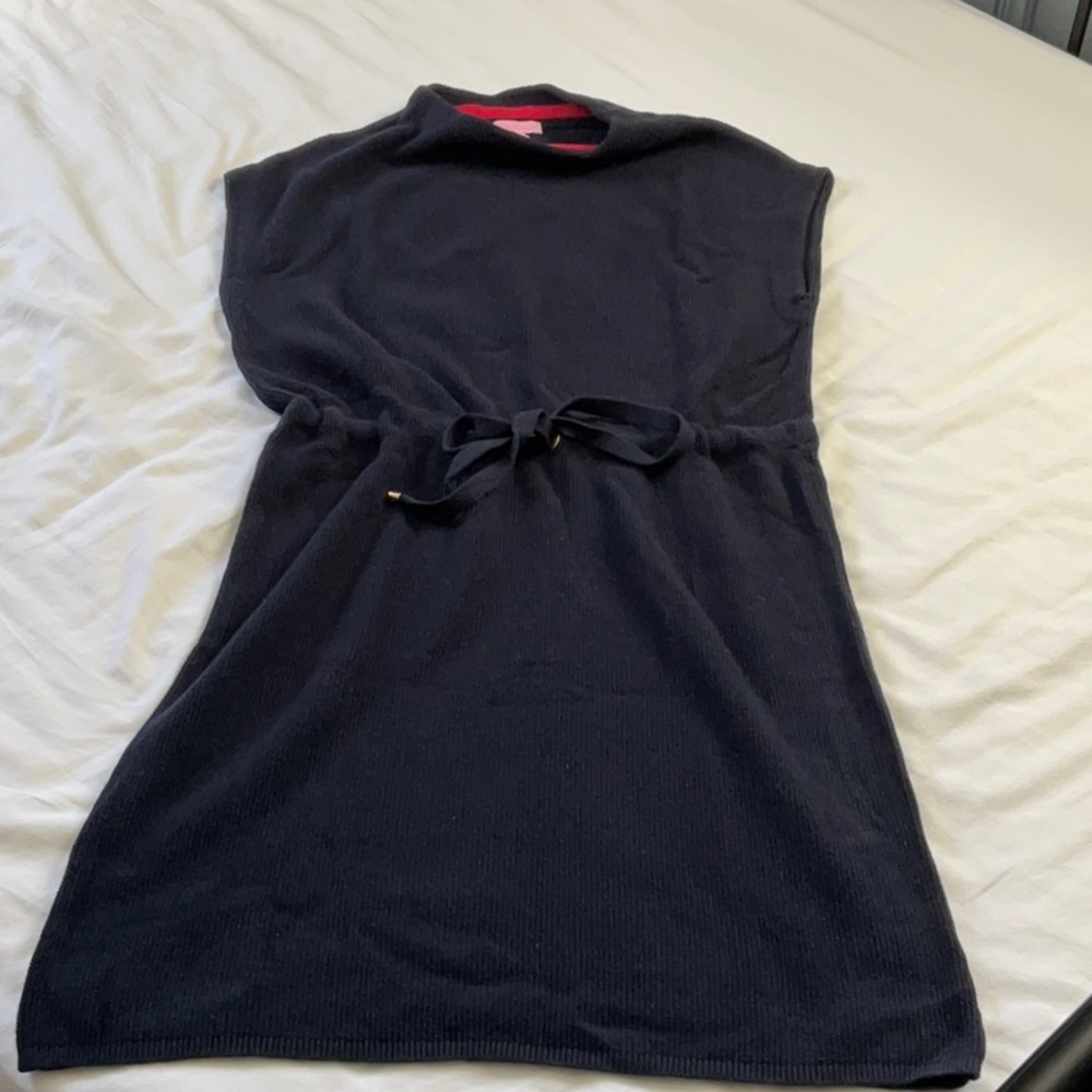 Lilly Pulitzer Navy Waffle Knit Sleeveless Dress Tie Waist Mock Neck Sz Med